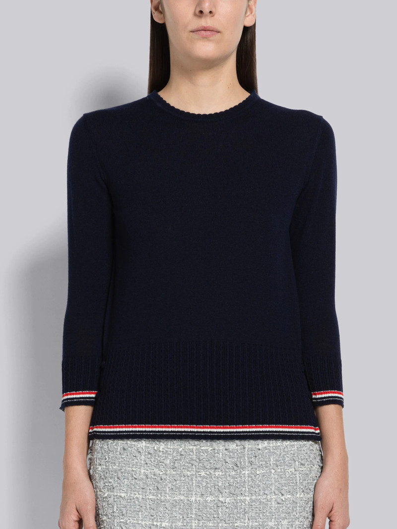 Fine Cashmere 3/4 Sleeve Tipping Pullover 1
