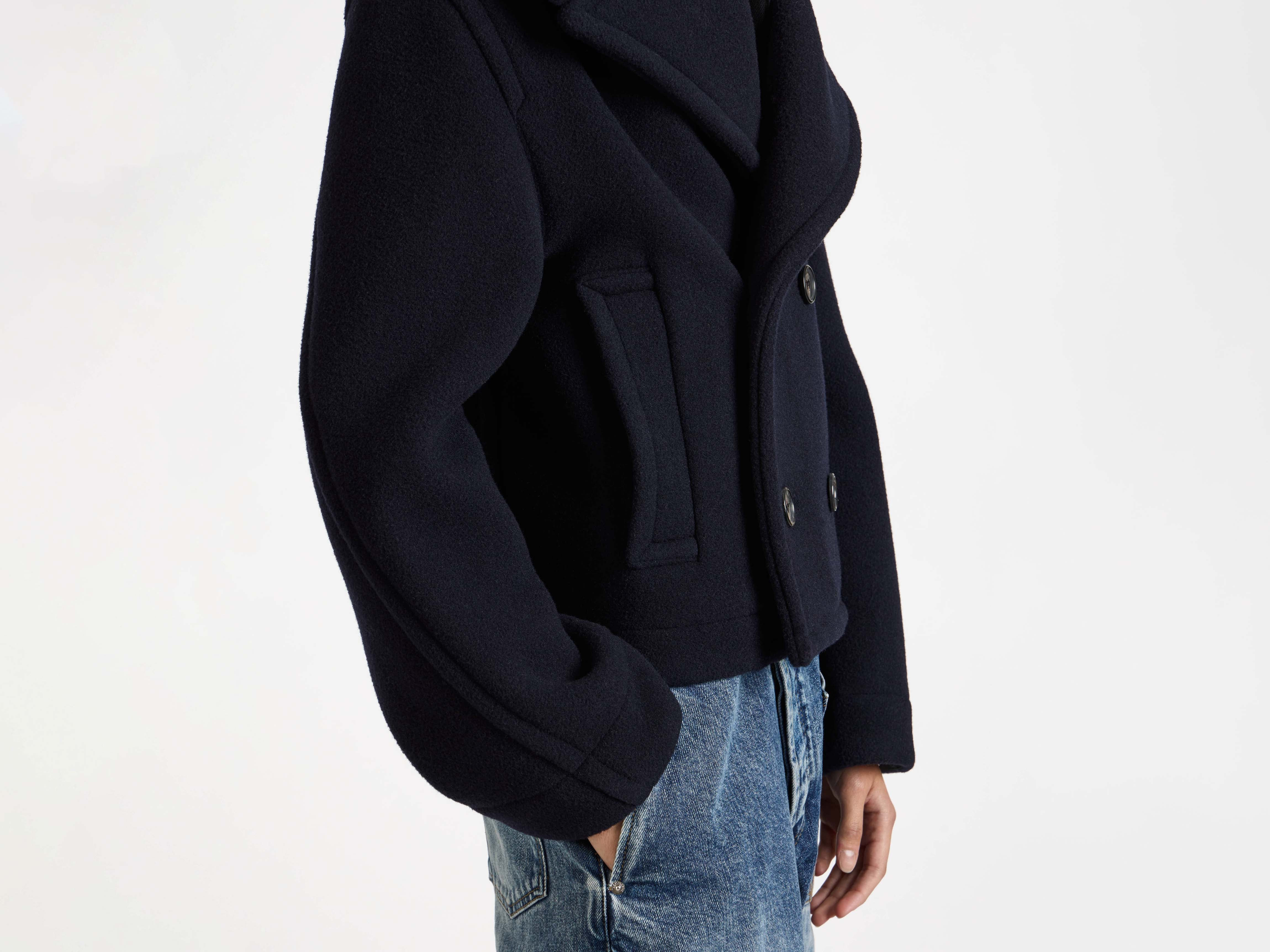 CROPPED HOODED COAT IN NAVY - 5