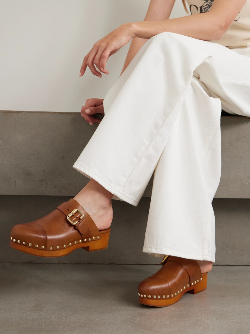Chloé Jeannette embellished leather clogs Tan outlook