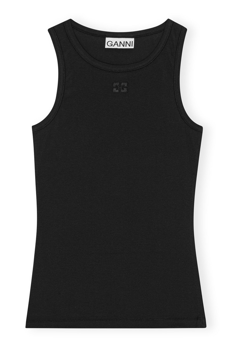 BLACK SOFT COTTON RIB TANK TOP - 1