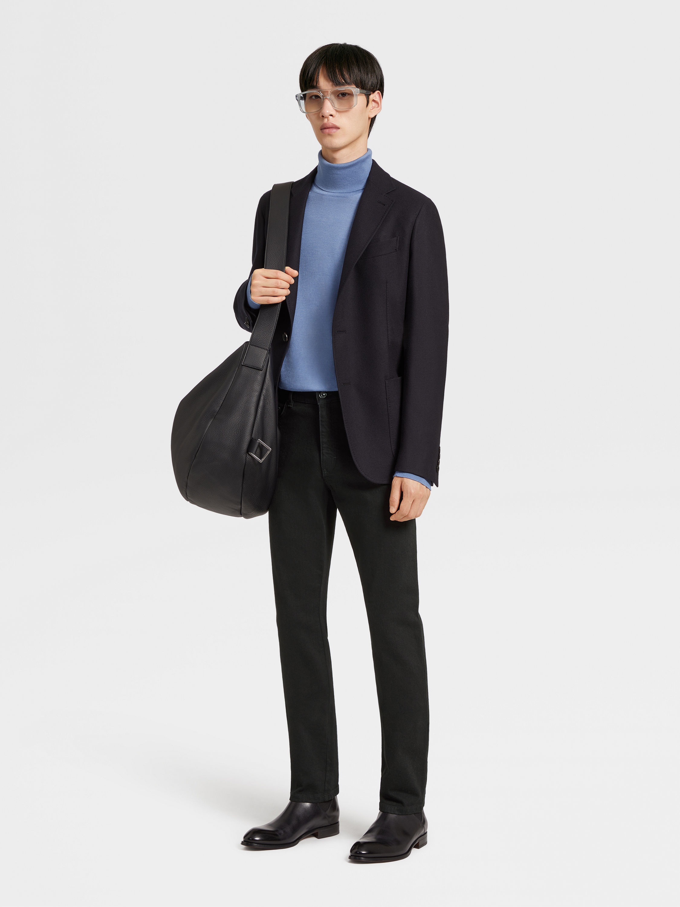 BLACK RINSE-WASHED COTTON ROCCIA JEANS - 5