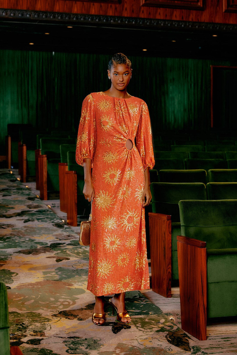 Orange Sunny Mood Sequin Cut Out Midi Dress 1