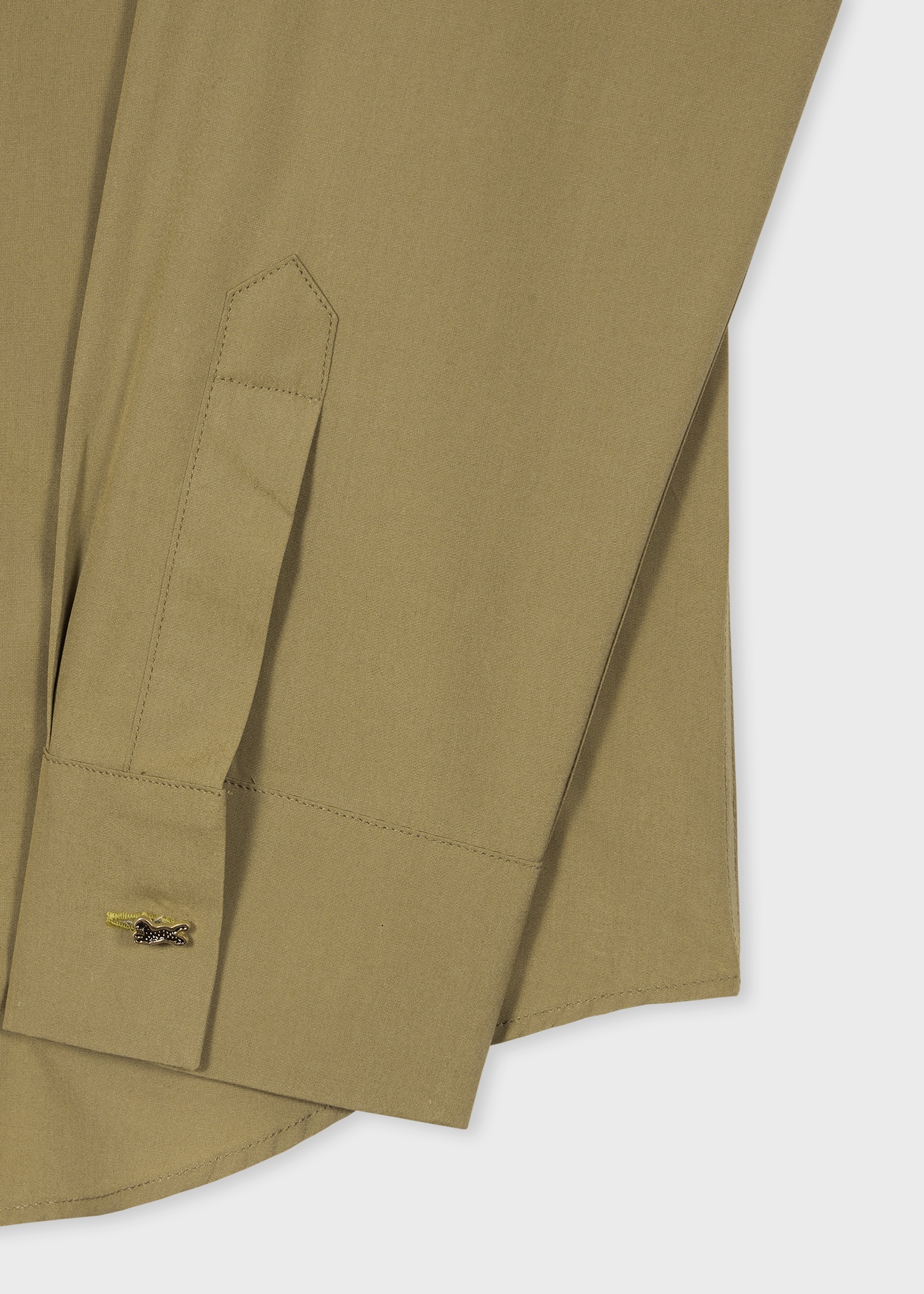Washed Khaki Charm-Button Cotton Shirt - 2