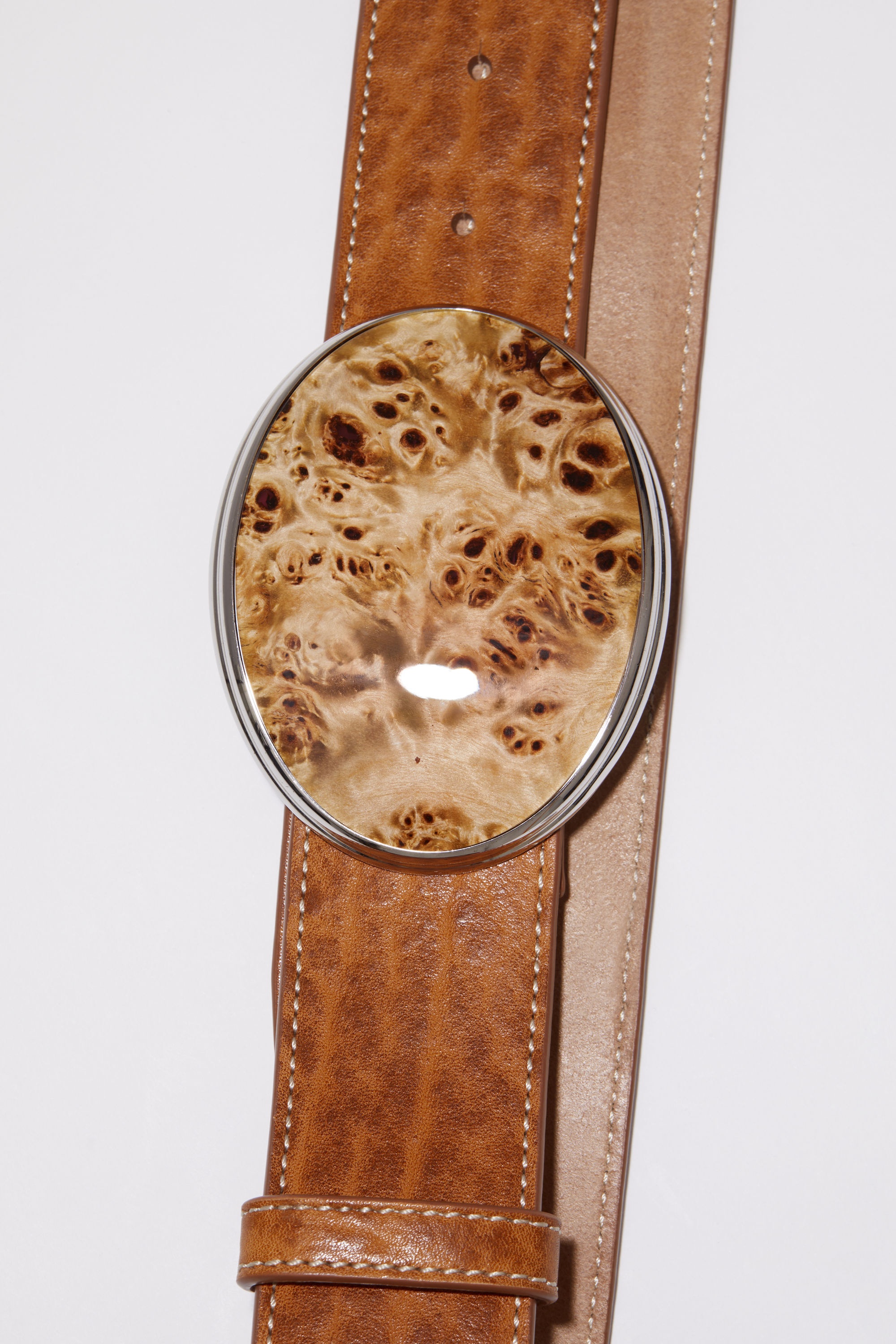 Leather cameo buckle belt - Cognac brown - 2