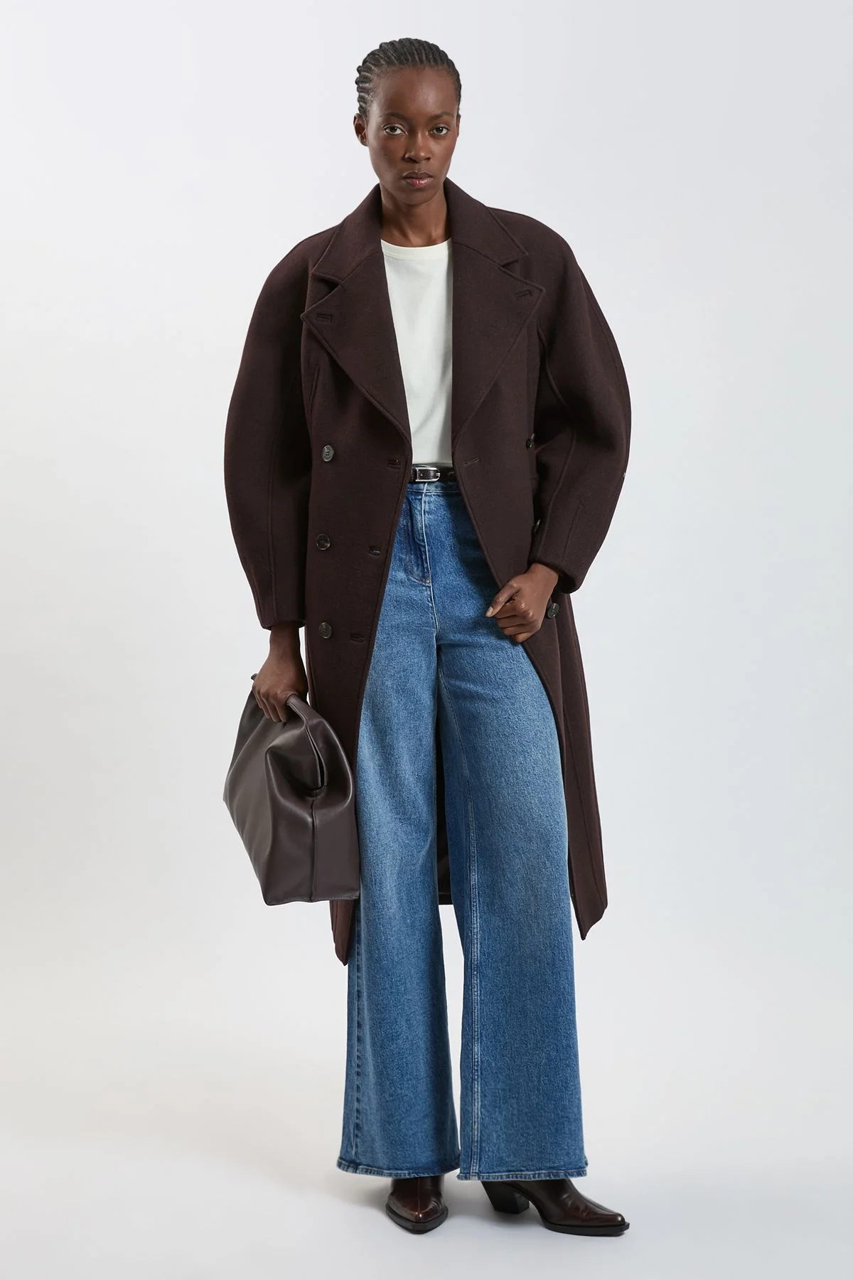 Wool Rounded Sleeve Tailored Midi Coat - 1
