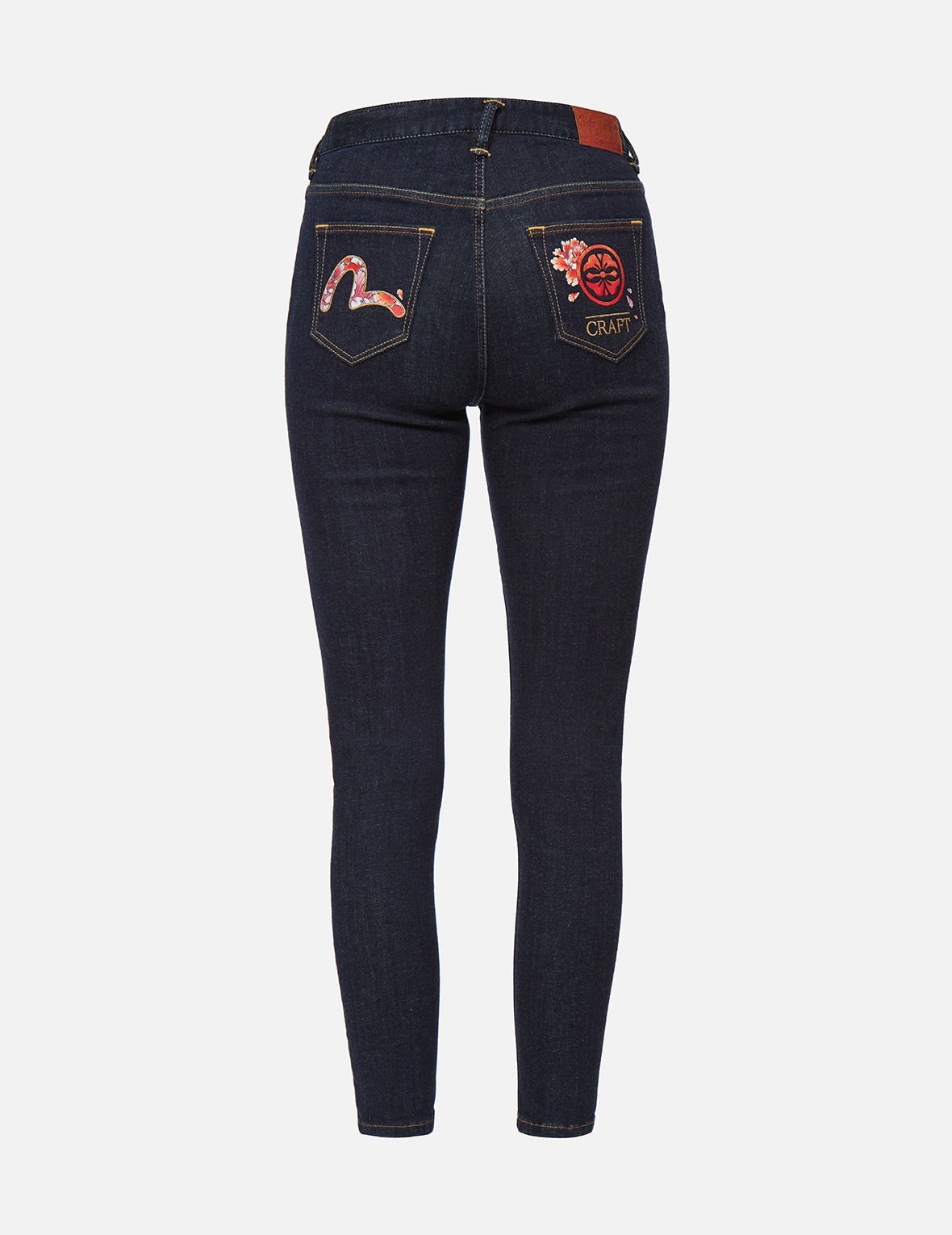 PEONY-PATTERN SEAGULL AND KAMON EMBROIDERY SKINNY JEANS - 1