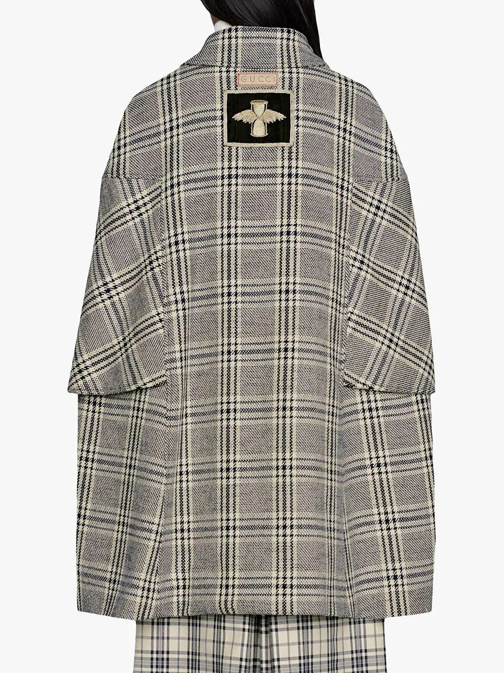 checkered double-breasted cape coat - 4