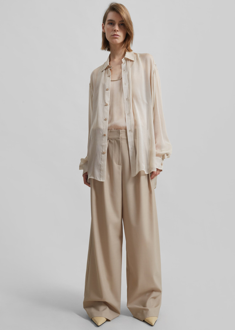 Oria Sheer Silk Chiffon Shirt - Beige 5