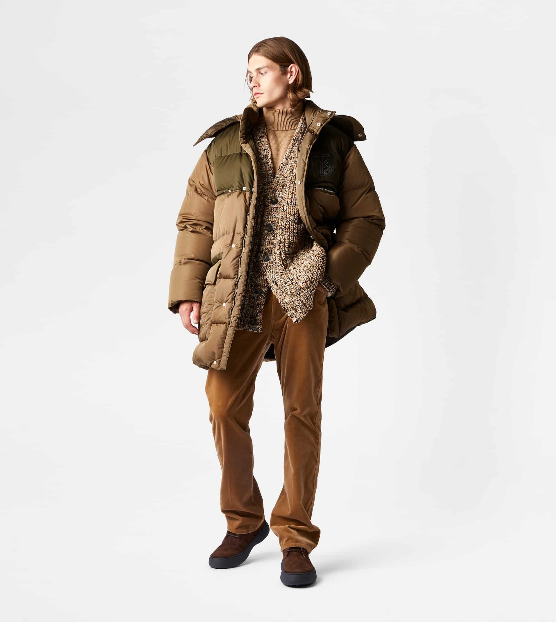 HOODED LONG DOWN JACKET - BROWN - 2