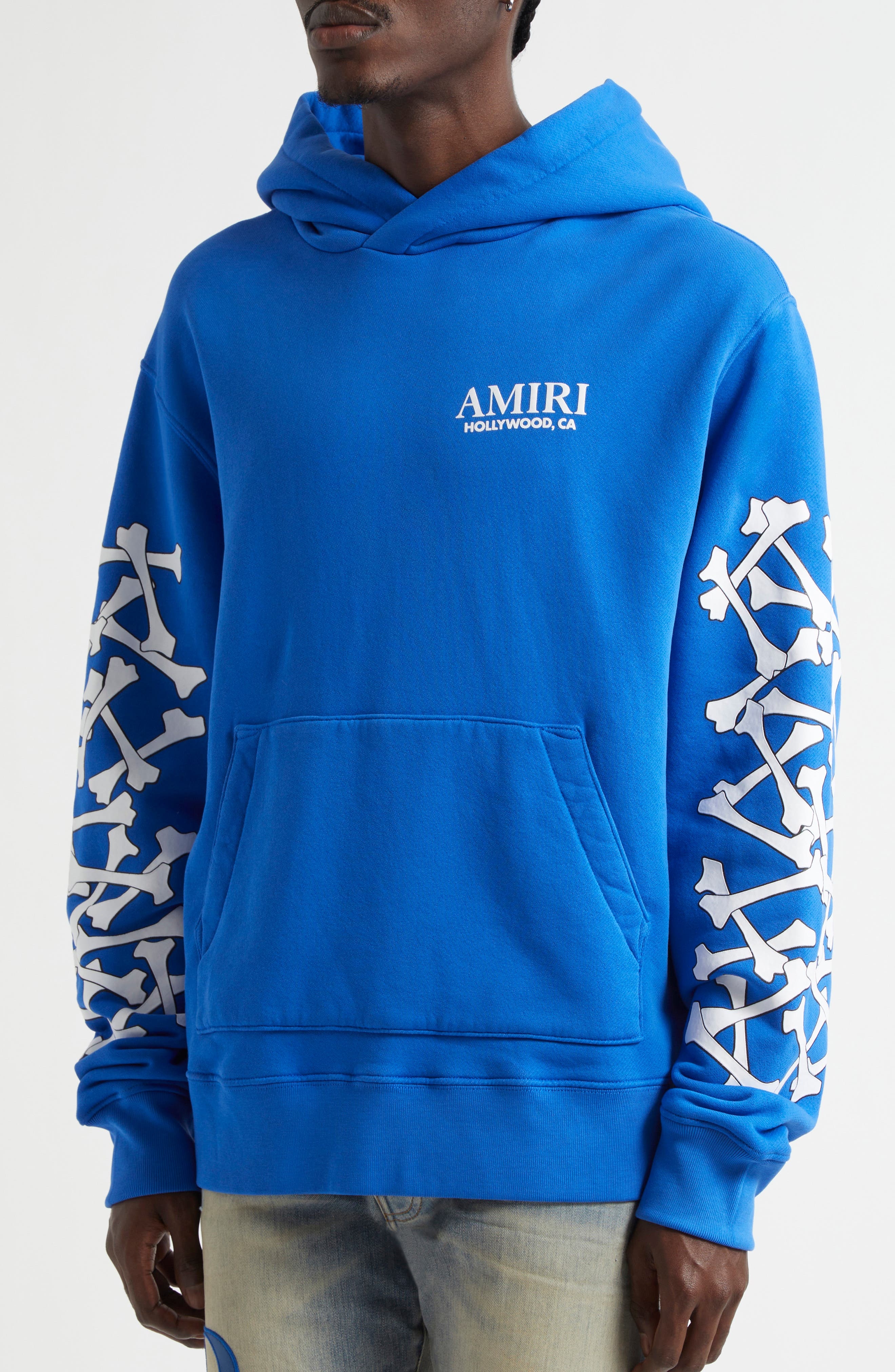 AMIRI Bones Stacked Graphic Hoodie in Blue at Nordstrom - 5
