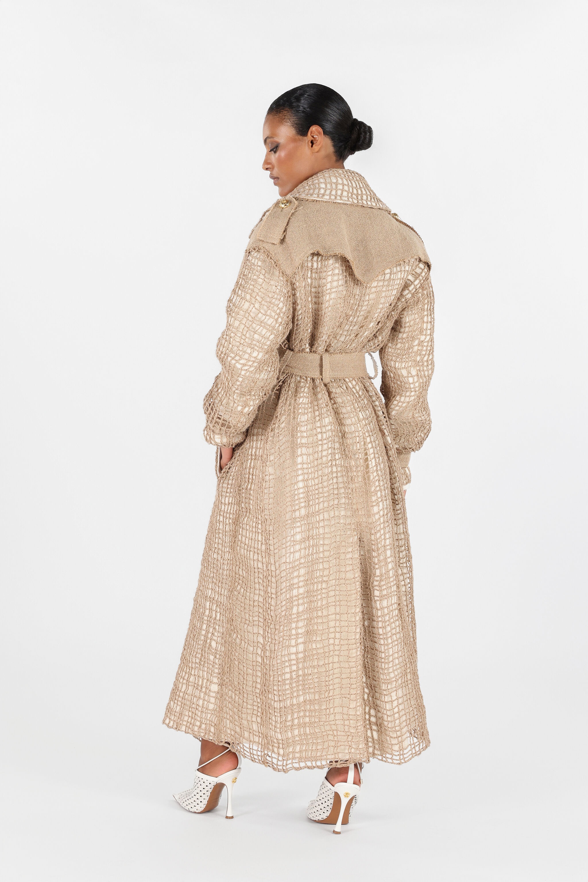 Grid Trench Coat with belt - 4