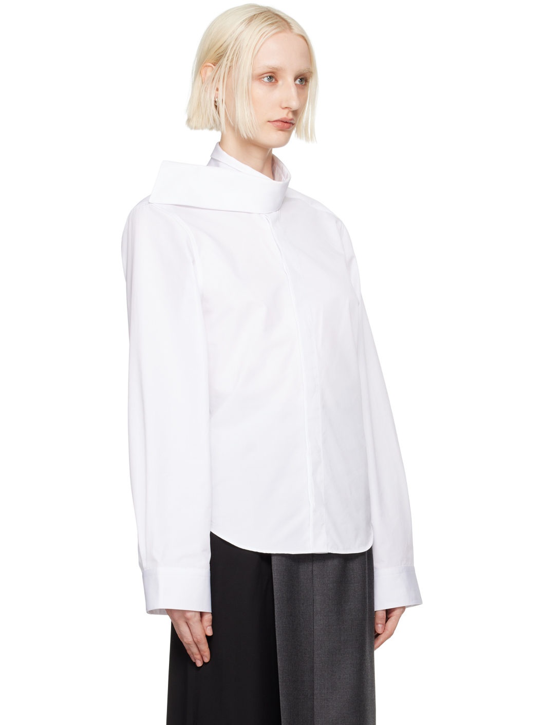 White Scarf Collar Shirt - 4
