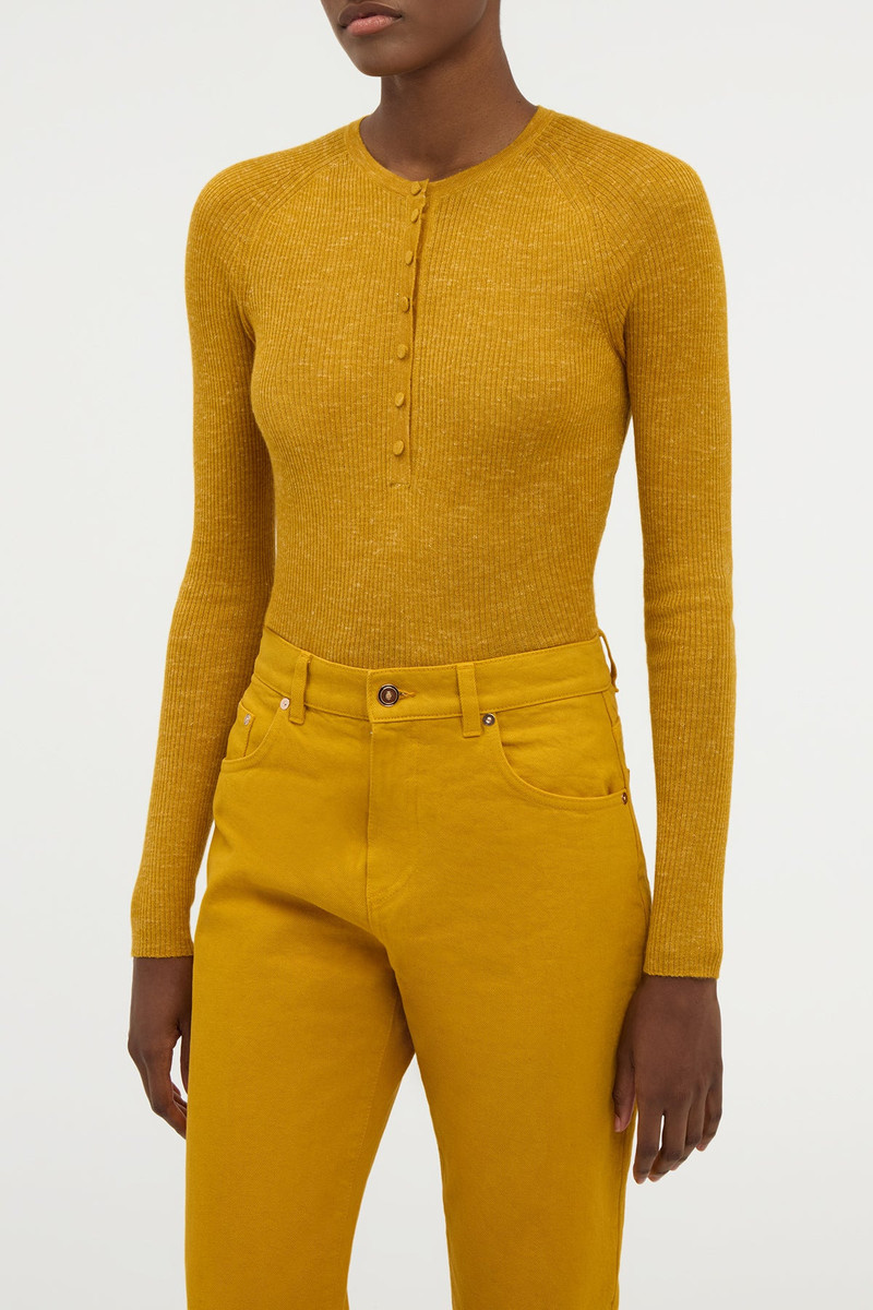 GABRIELA HEARST Anges Knit Henley in Golden Birch Cashmere Silk with Hemp outlook