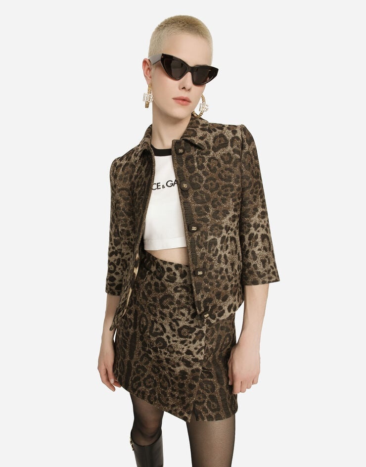 Wool jacquard Gabbana jacket with leopard design - 4