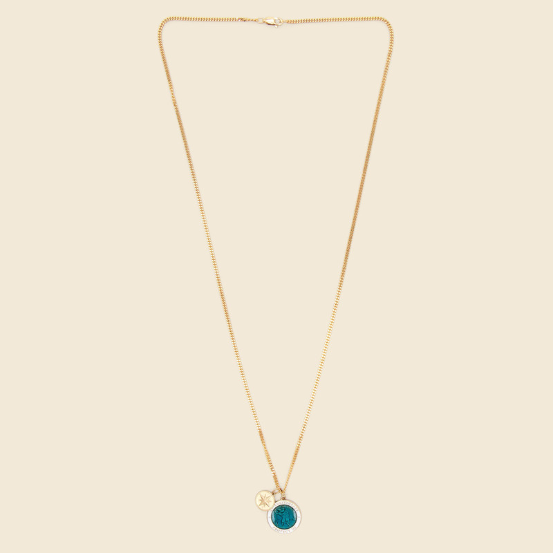 Miansai Saint Christopher Surf Necklace - Caribbean Blue & White Enamel/Gold Vermeil outlook