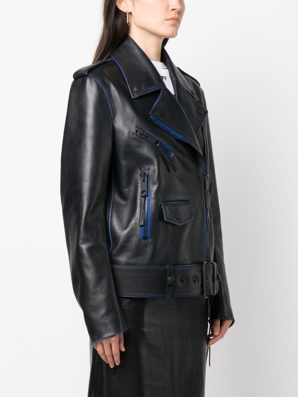 contrast-trim leather jacket - 3