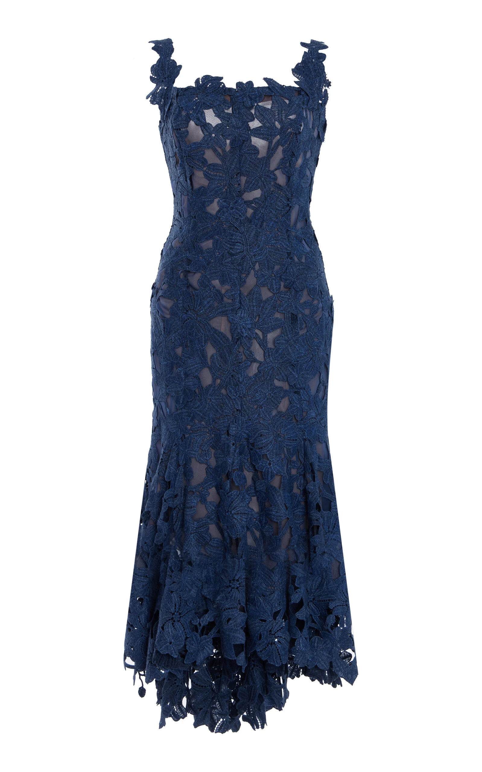 Asymmetric Floral Guipure Midi Dress blue - 1