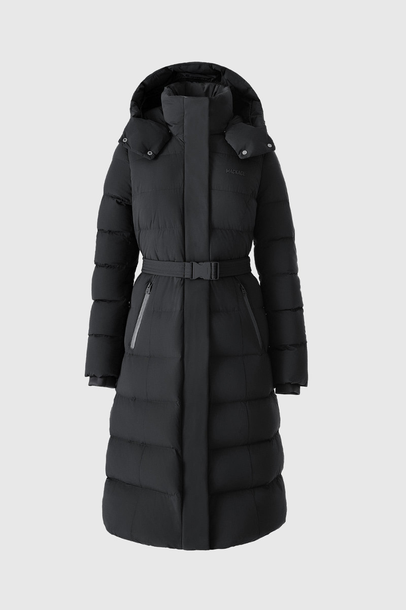 CORALIA-CITY Recycled Down Coat with Storm Visor and Belt 1