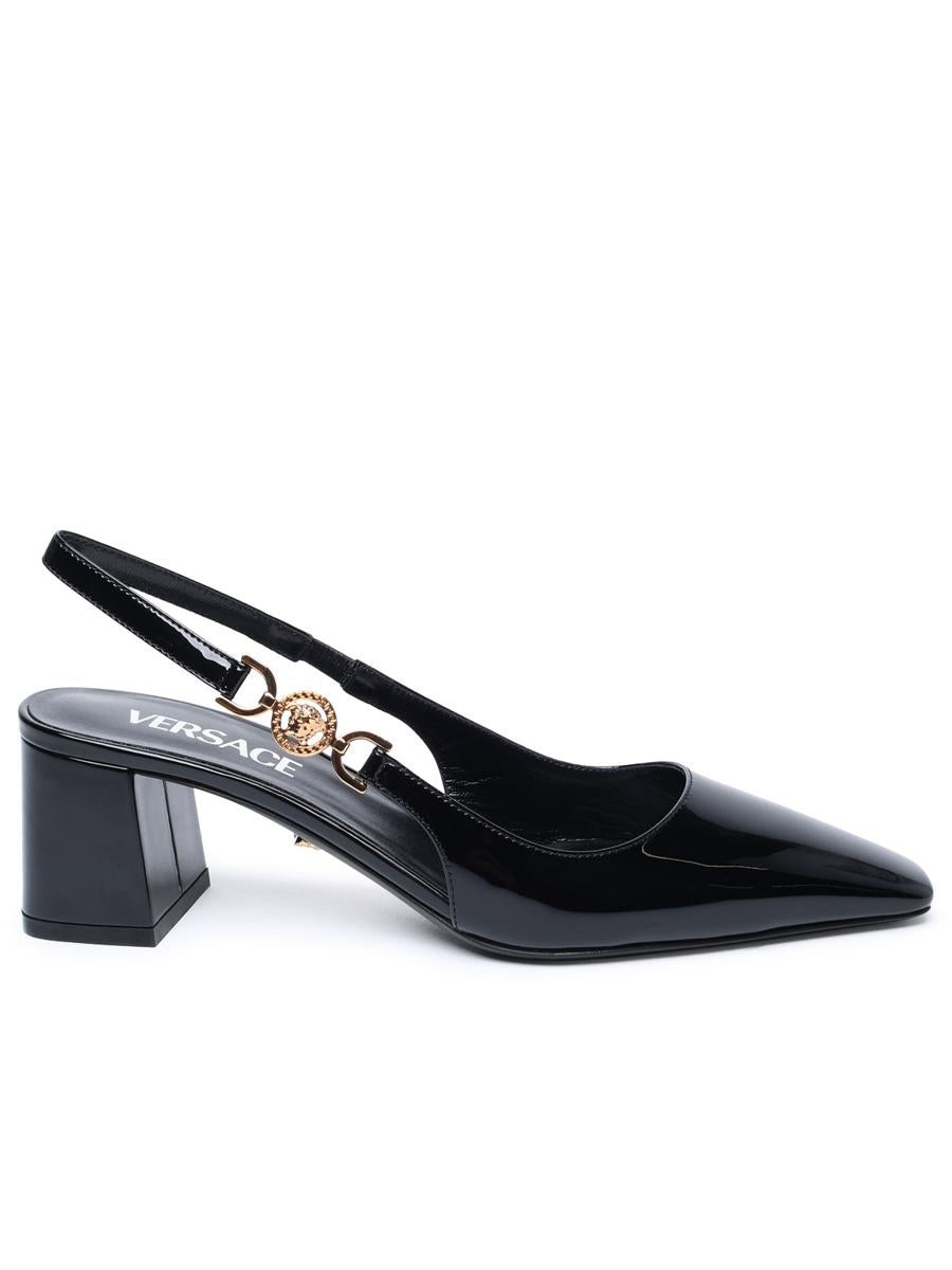 VERSACE BLACK PATENT LEATHER SLING BACK - 1