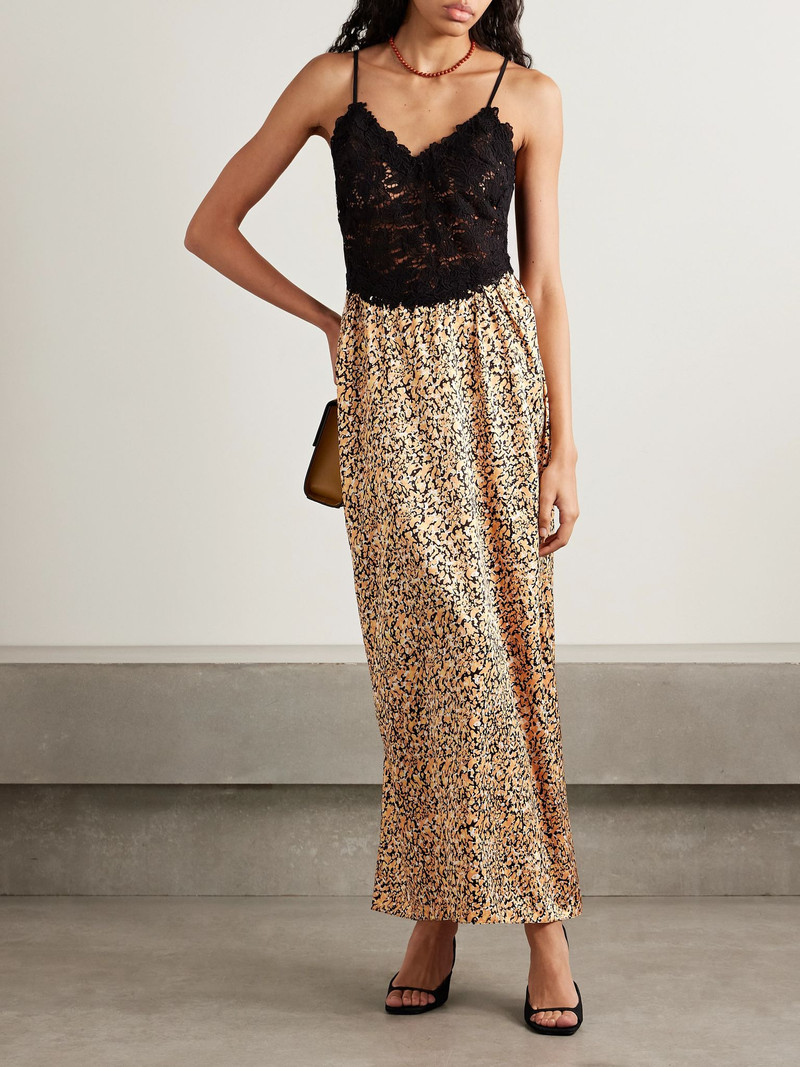 KIKA VARGAS Petra lace and printed satin maxi dress Beige outlook