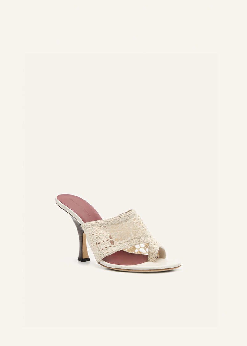 MAGDA BUTRYM Flare heel thong sandals in crochet cream outlook