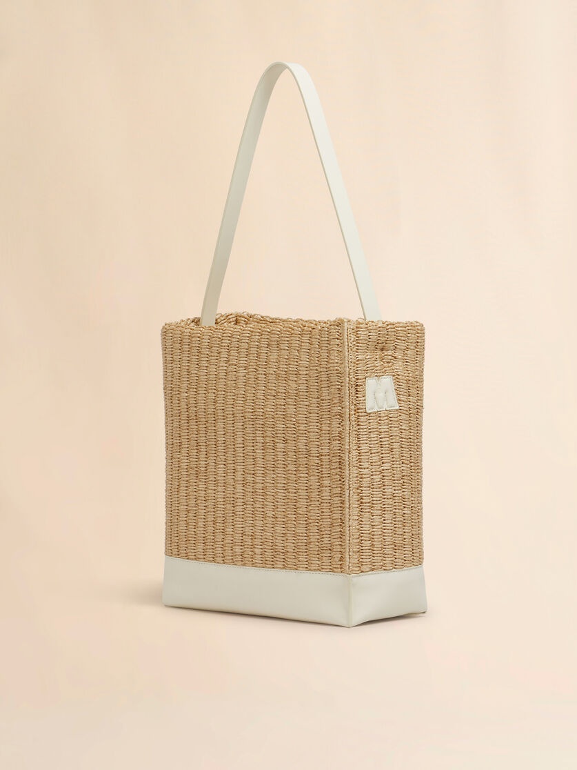 SMALL NATURAL WOVEN FABRIC MUSEO HOBO BAG WITH LEATHER PATCHES - 3