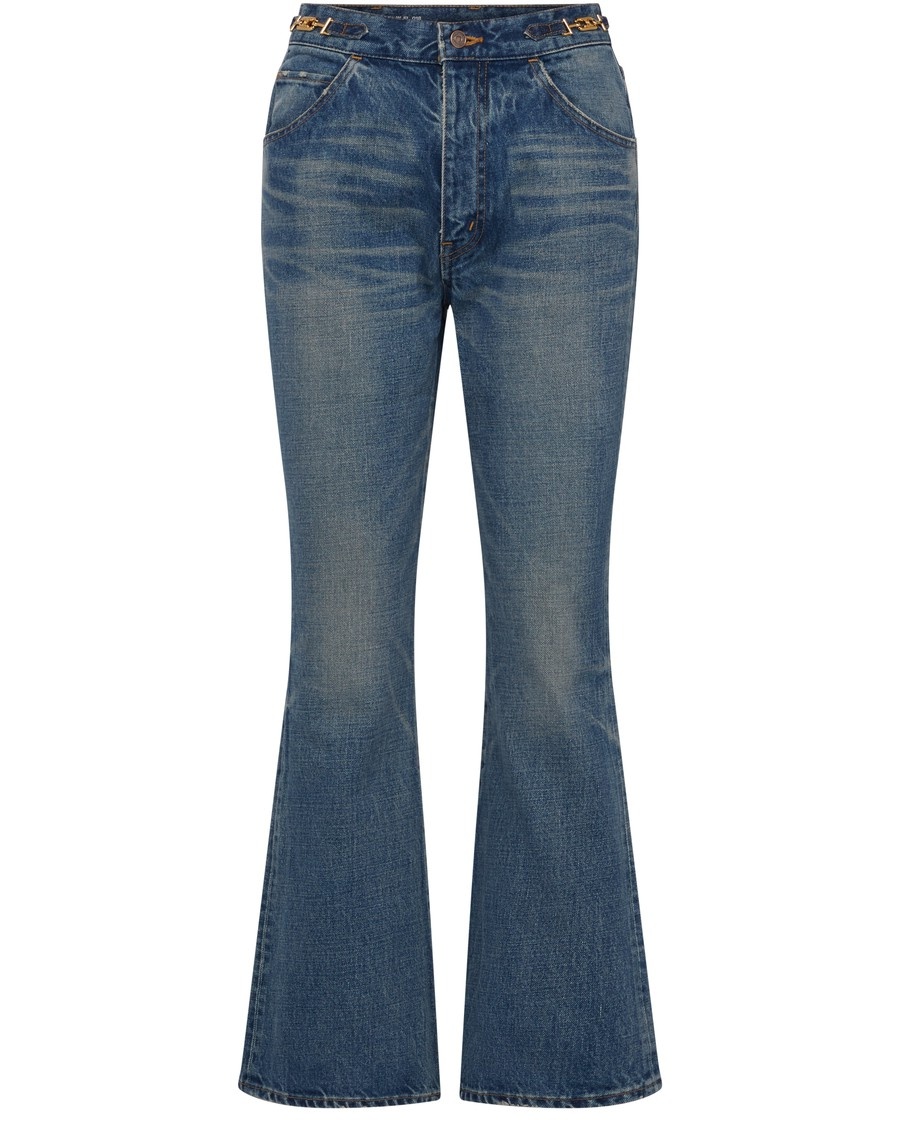 CELINE Dylan flared jeans with signature in union wash denim