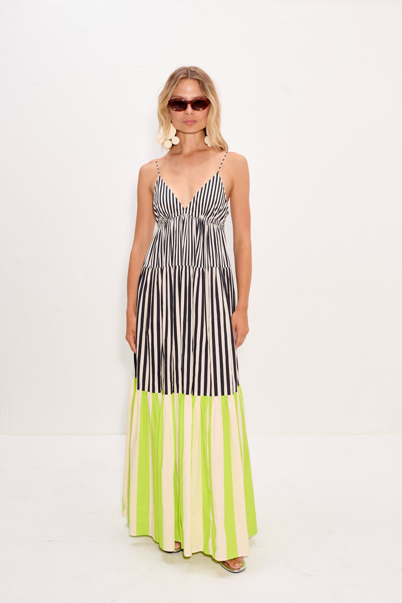 Romi Poplin Dress In Black/Cream/Lime Multi 3