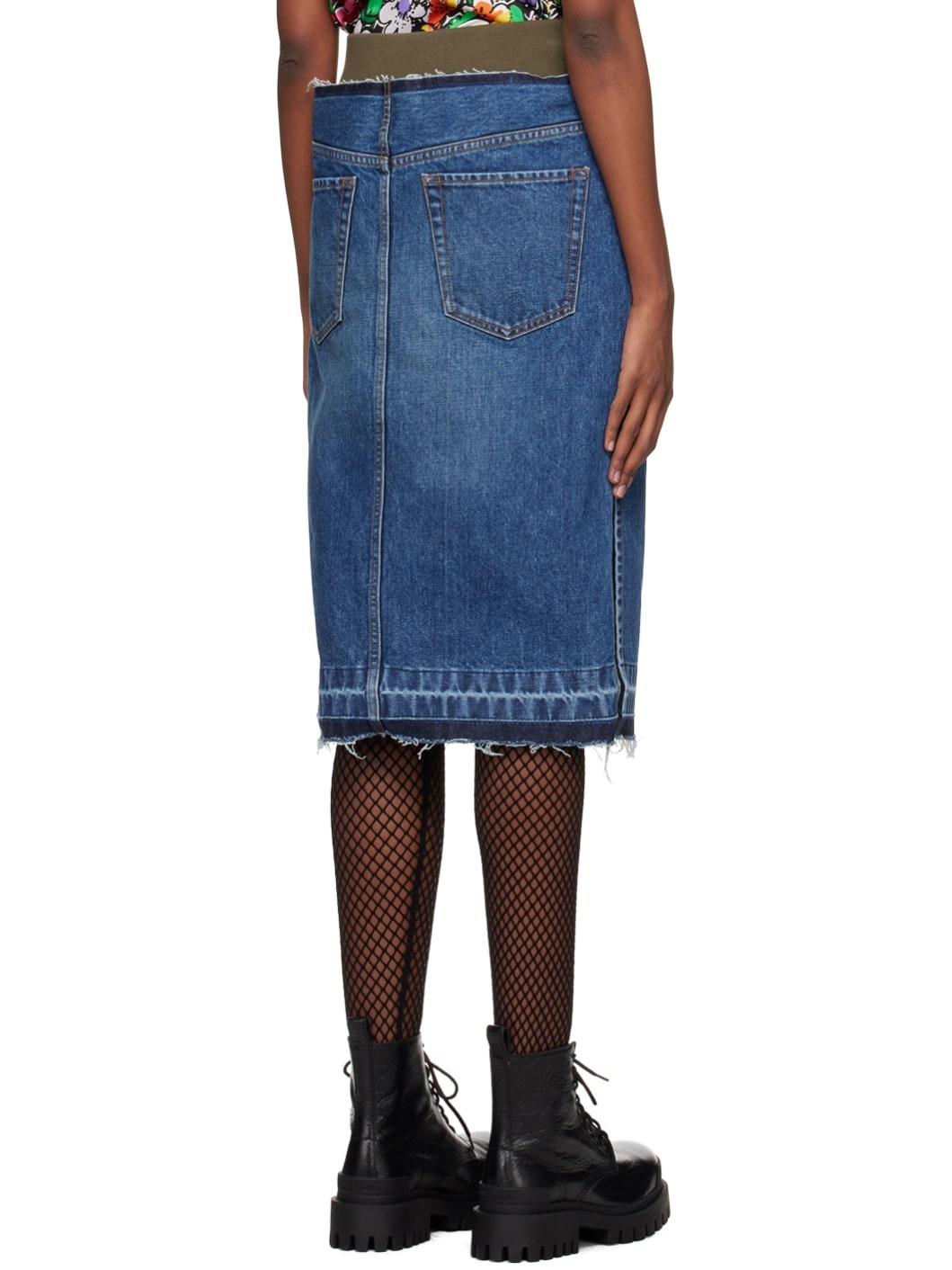 Blue Layered Denim Midi Skirt - 3