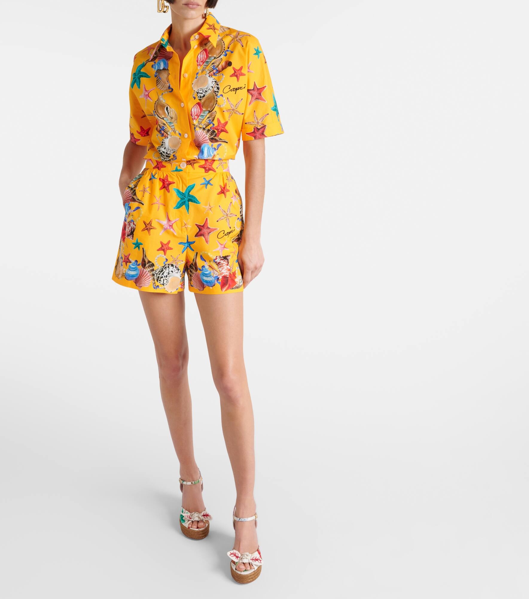 Capri printed high-rise cotton shorts - 6