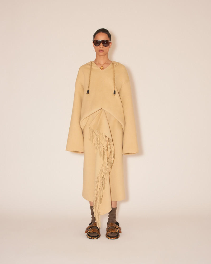 LIZA - Draped wrap light double wool blanket skirt - Creme 3