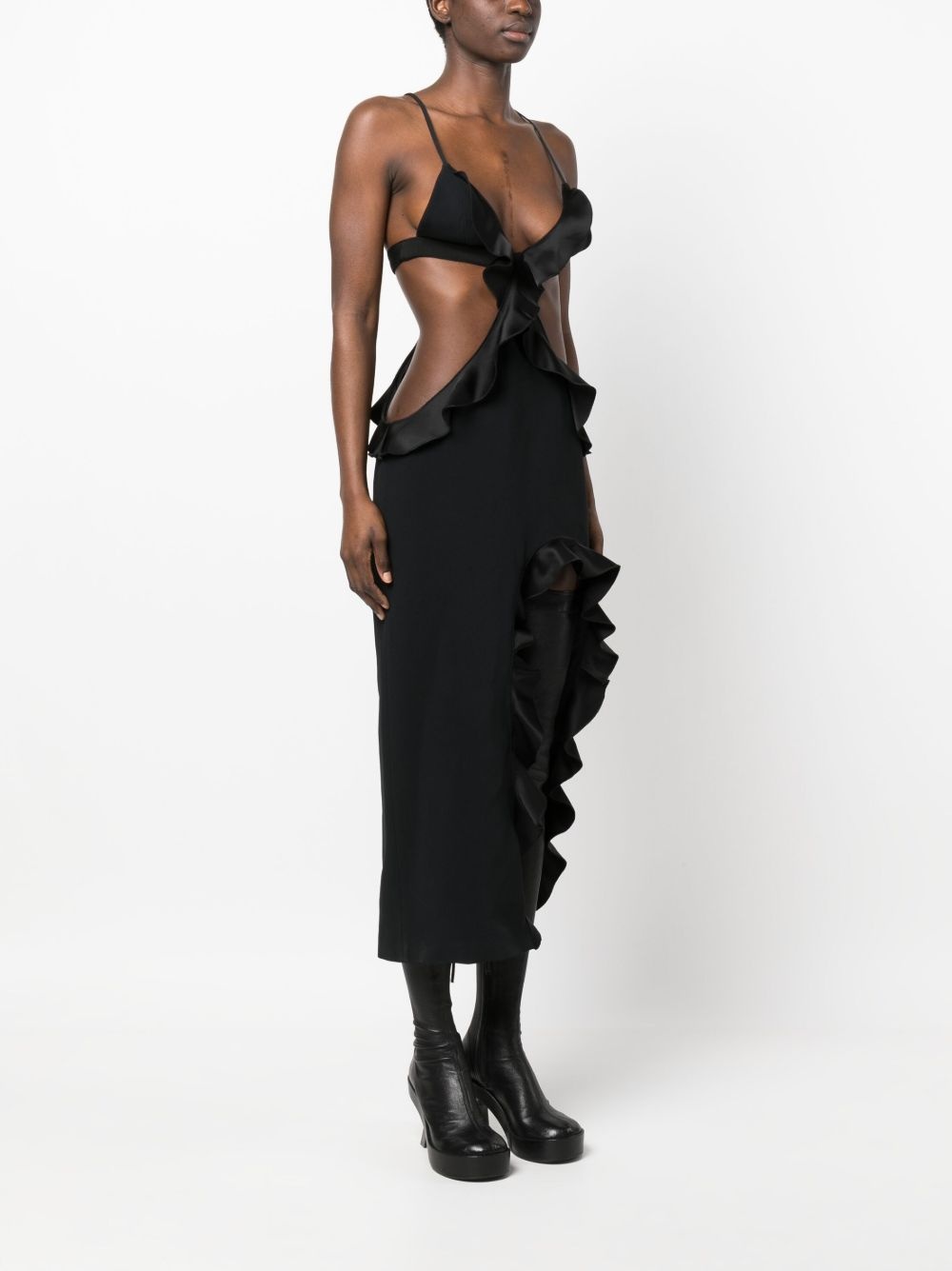 asymmetric ruffle-trim dress - 3