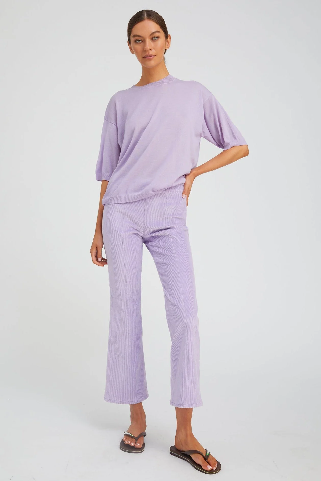 LAVENDER CORDUROY ANKLE FLARE WITH PRINCESS SEAMS - 1