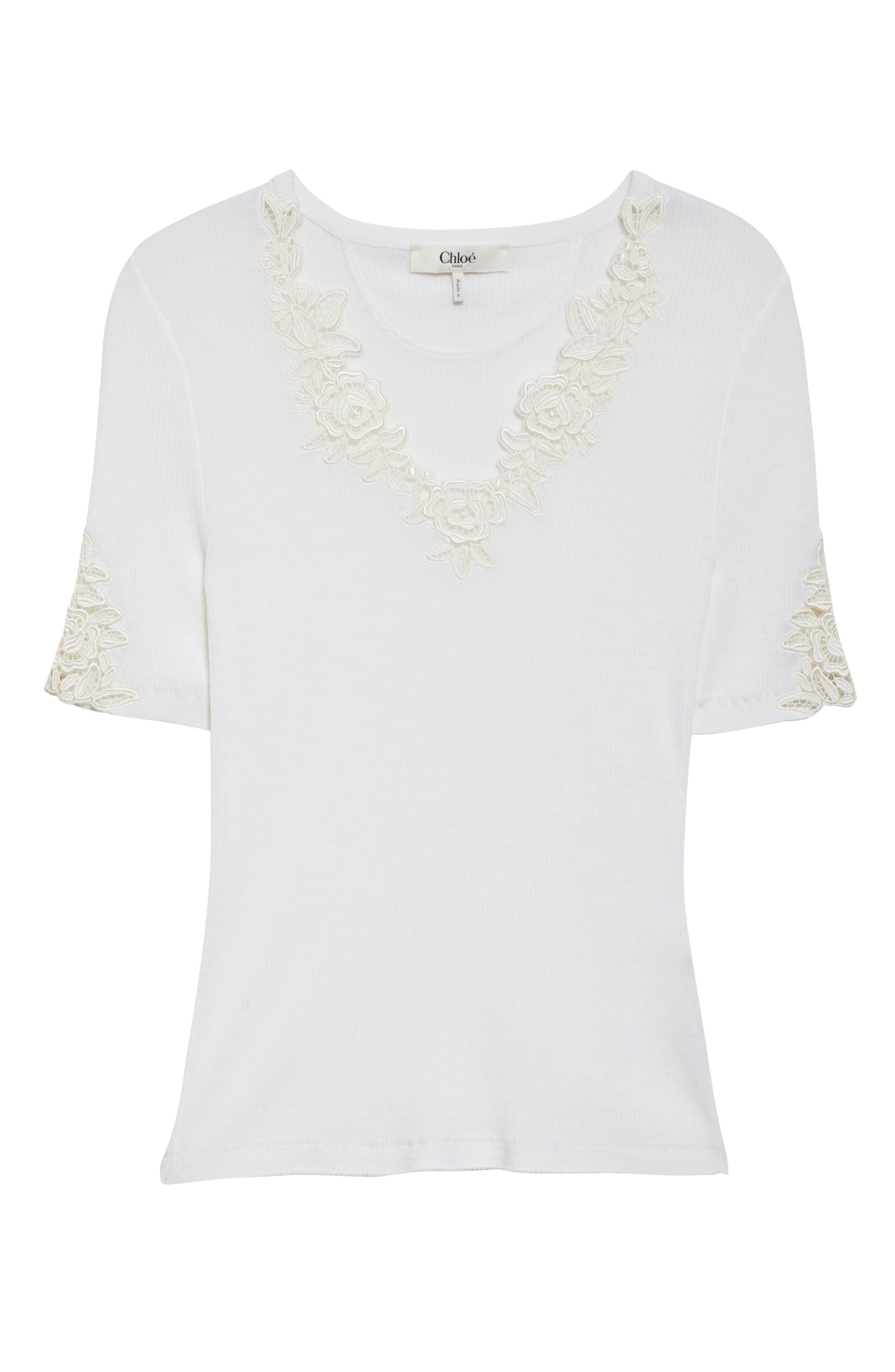 Chloé Lace Trim Rib Top in Iconic Milk at Nordstrom - 6