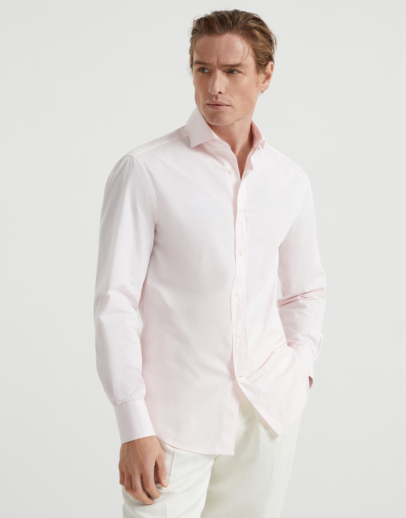 Poplin slim fit shirt with spread collar - 1