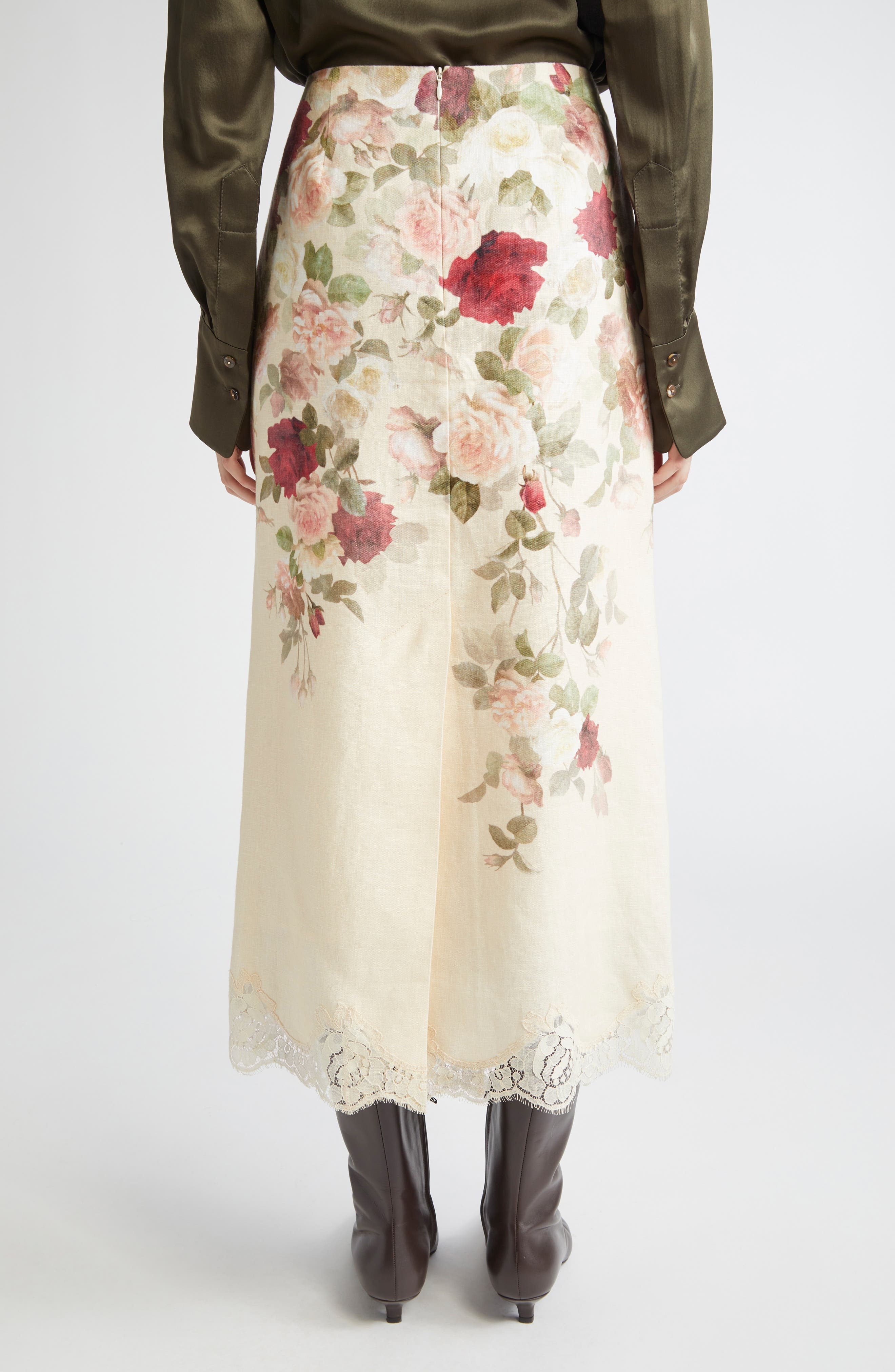 Zimmermann Hypnotic Floral Lace Trim Linen Pencil Skirt in Cream Cascade at Nordstrom - 3