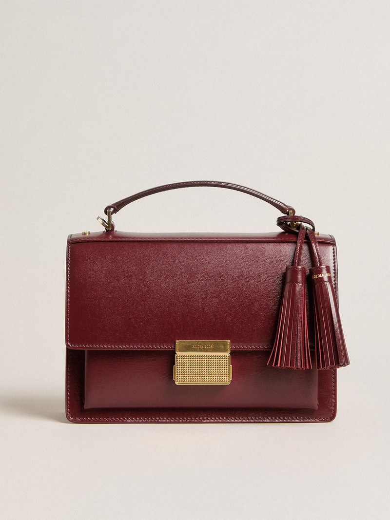 Venezia Bag in burgundy boarded leather with gold details 4