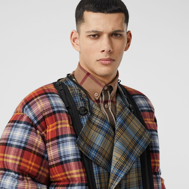 Sleeveless Check Trench Coat With Detachable Puffer 7