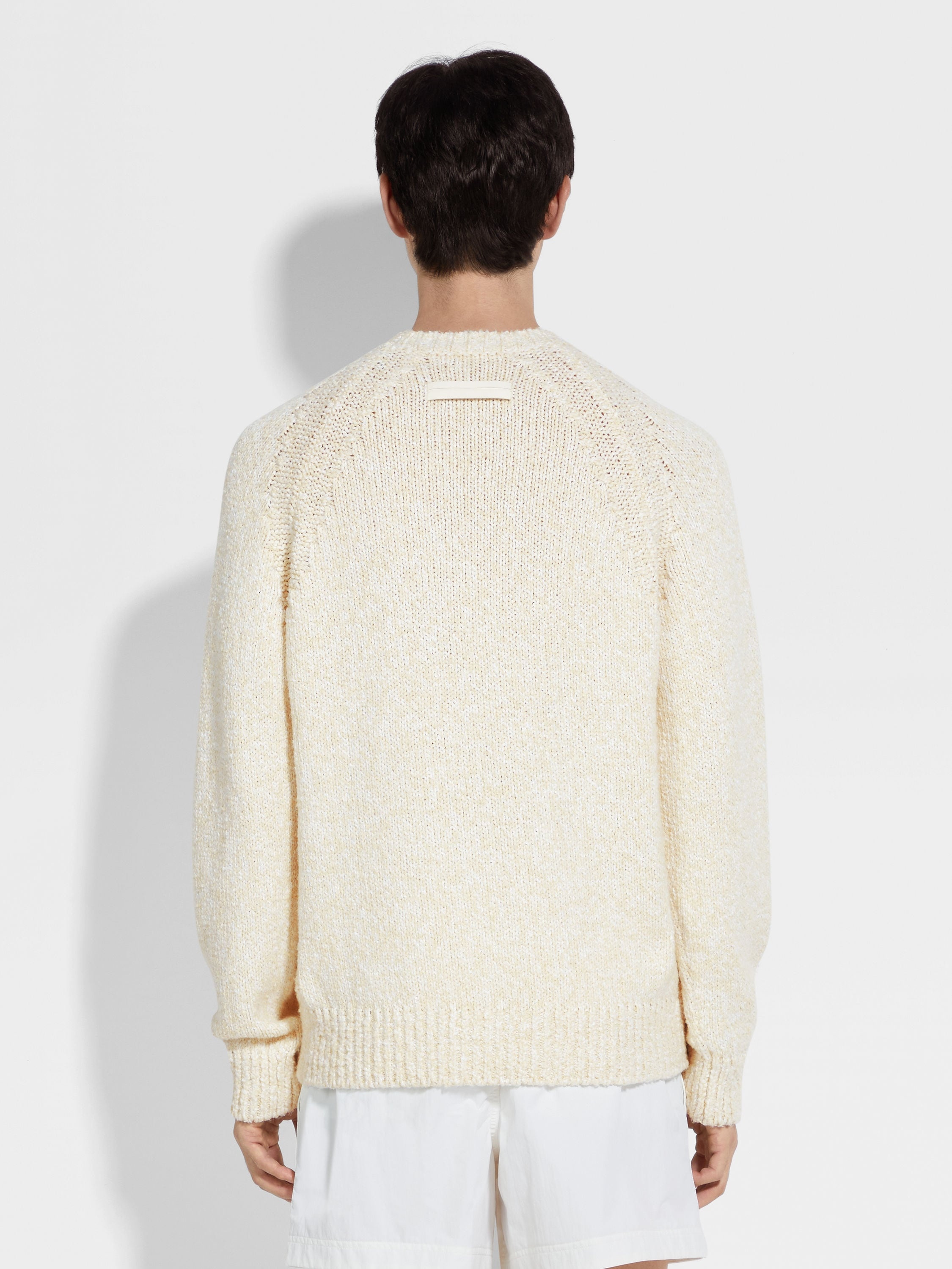 LIGHT YELLOW WHITE AND OPTICAL WHITE COTTON CREWNECK - 5
