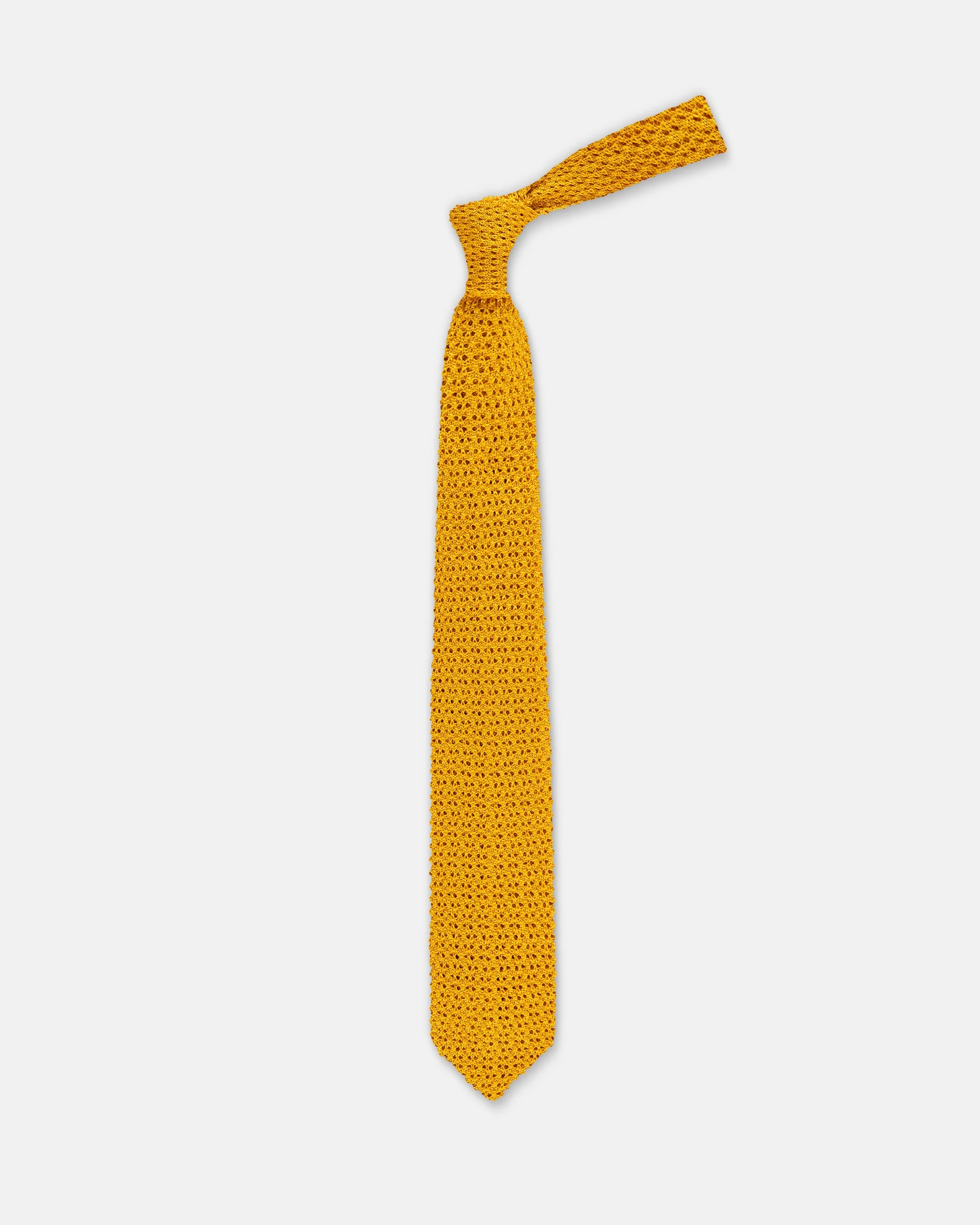 MADE-IN-ITALY GOLD POINTED END SILK KNIT TIE - 1