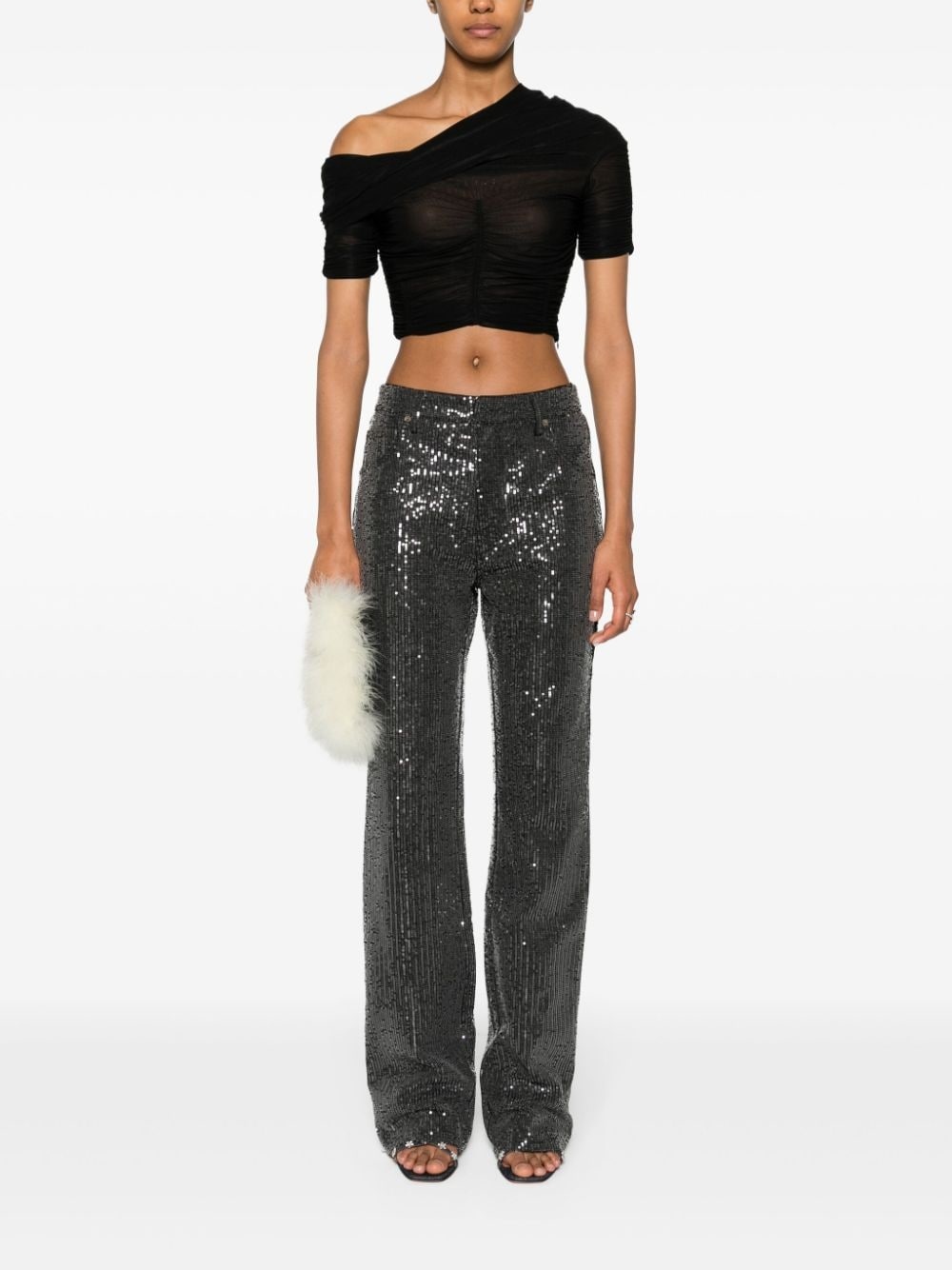 high-waisted sequin-embellished jeans - 2