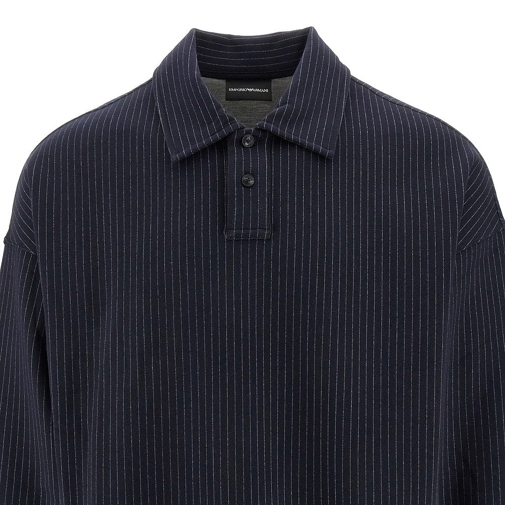 PINSTRIPED SWEATSHIRT WITH POLO SHIRT COLLAR - 2