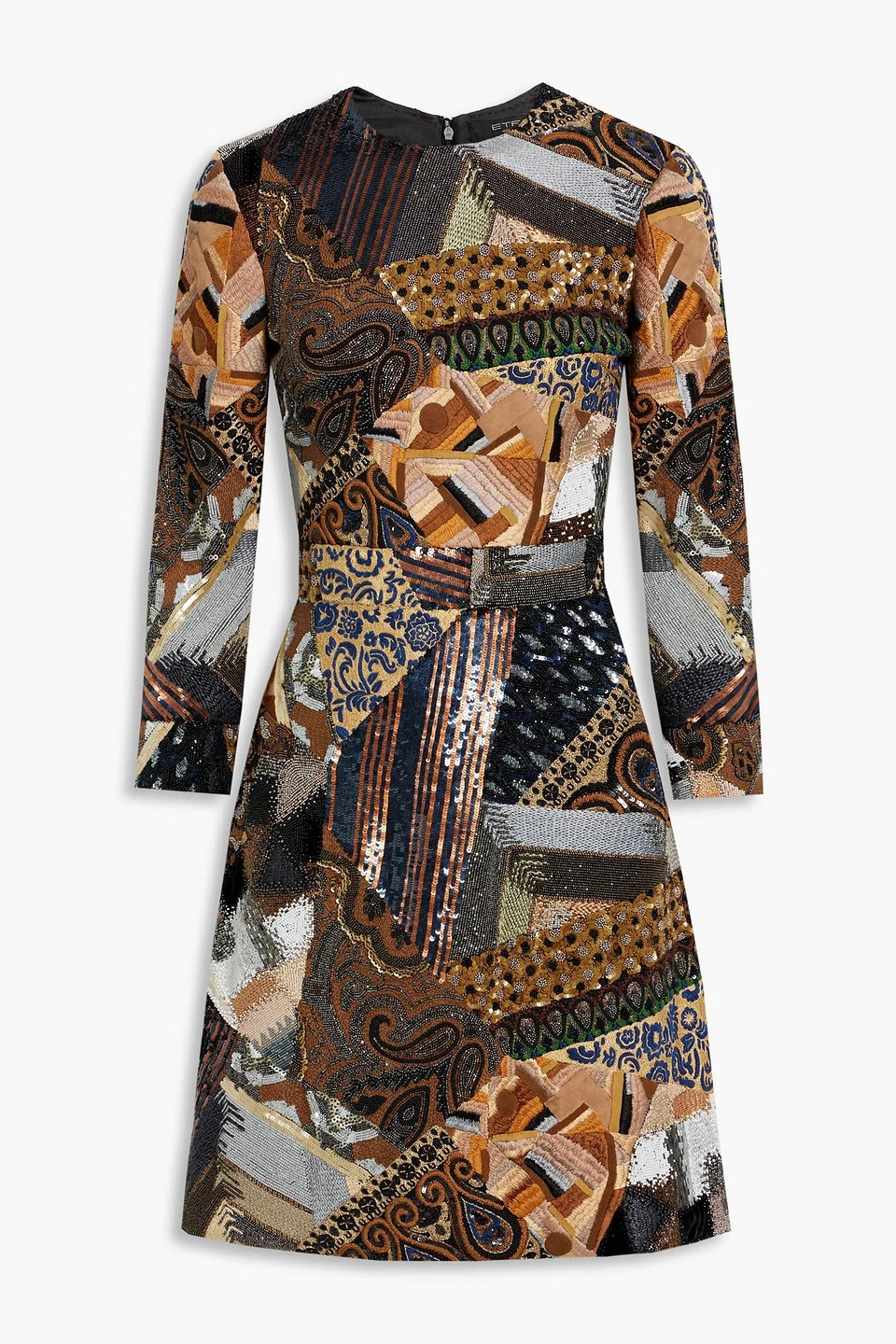 Embellished patchwork-effect wool dress - 1