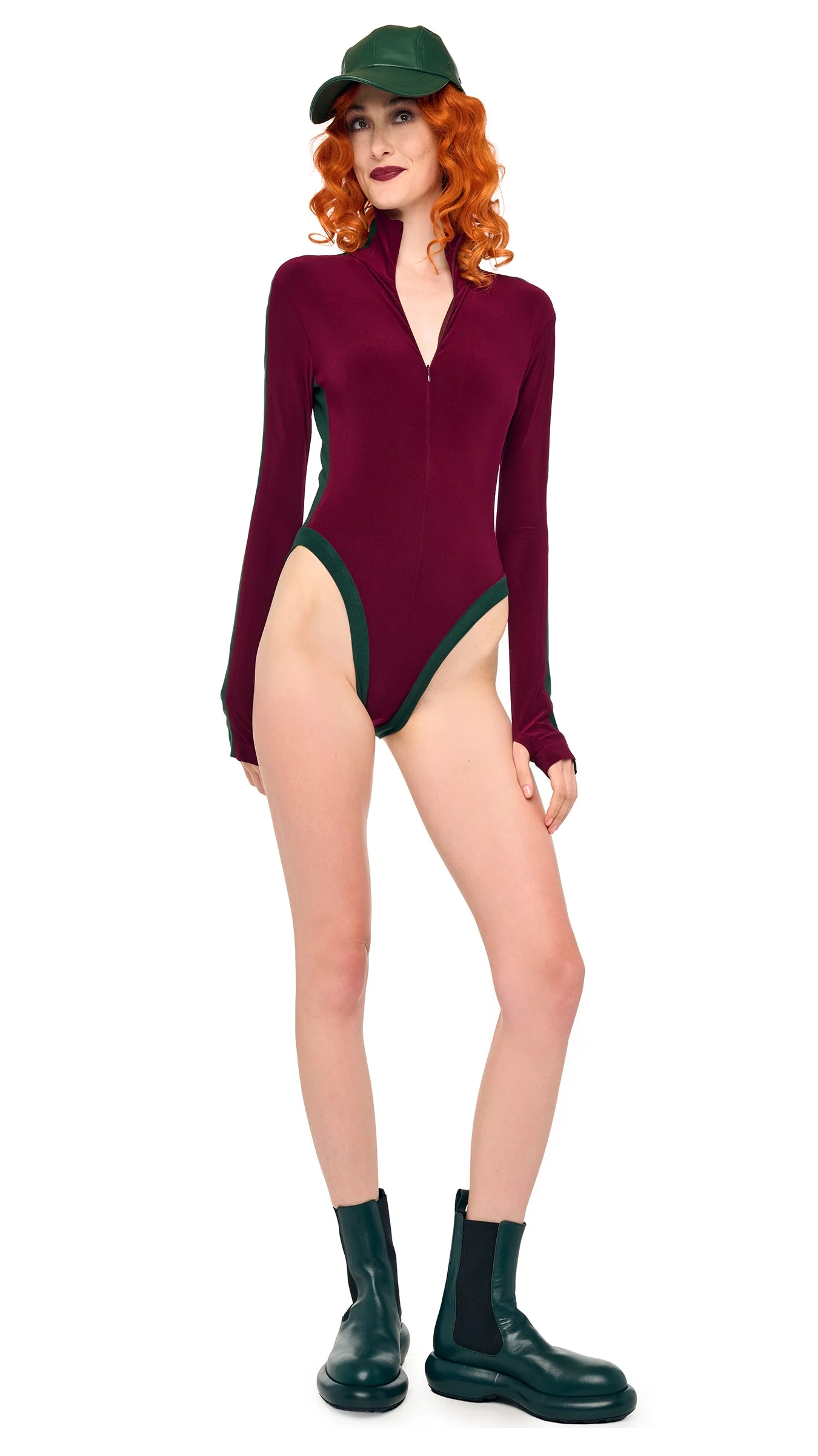 SIDE STRIPE ZIP FRONT L/S TURTLENECK BODYSUIT - 1