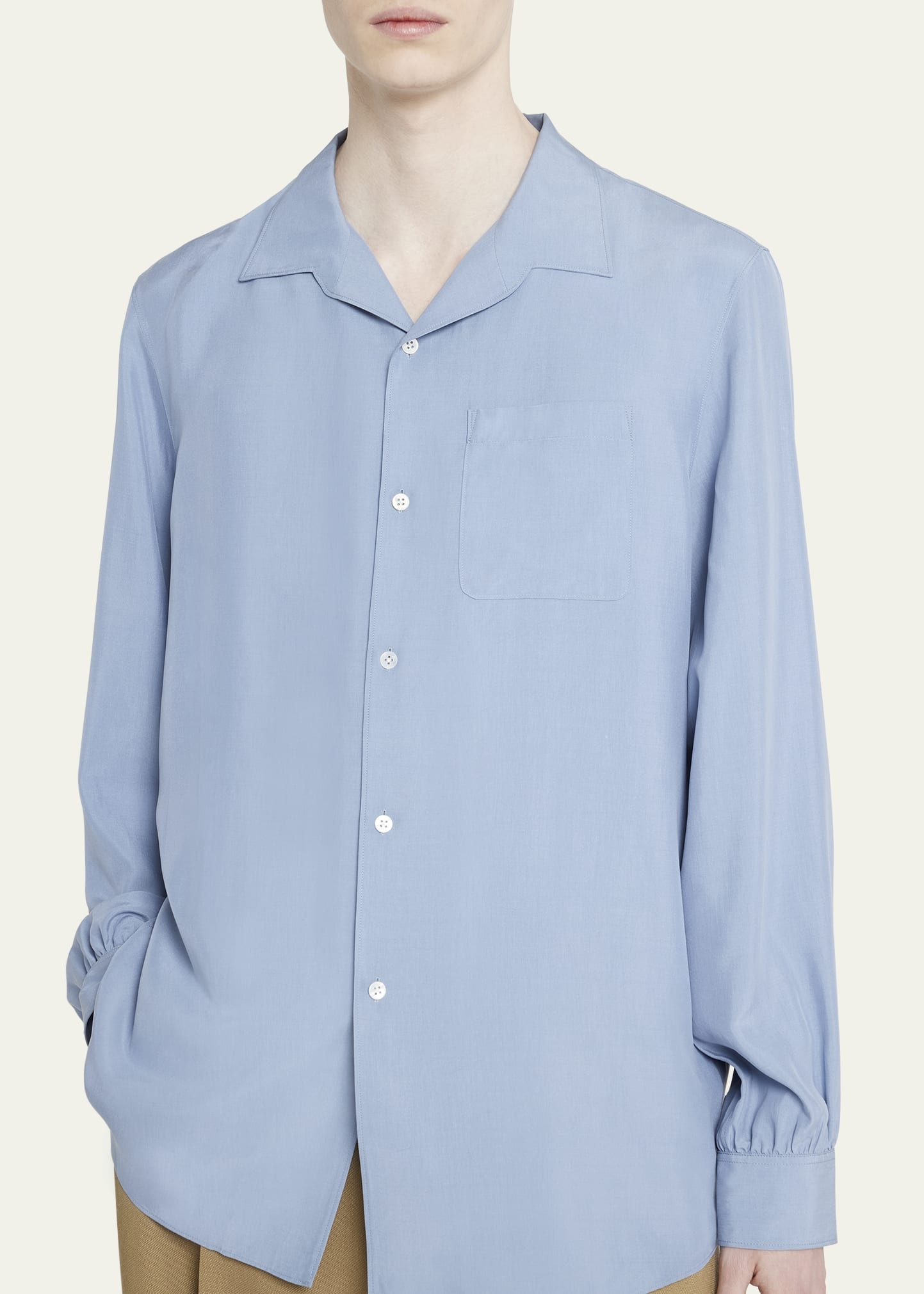 Men's Kiton Open-Collar Silk Button-Front Shirt - 5
