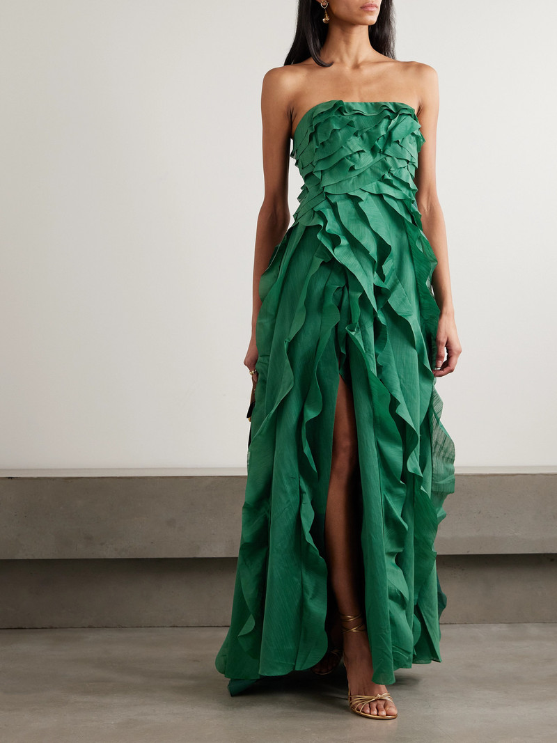 Aje. Allairie Strapless Ruffled Shirred Faille Gown outlook