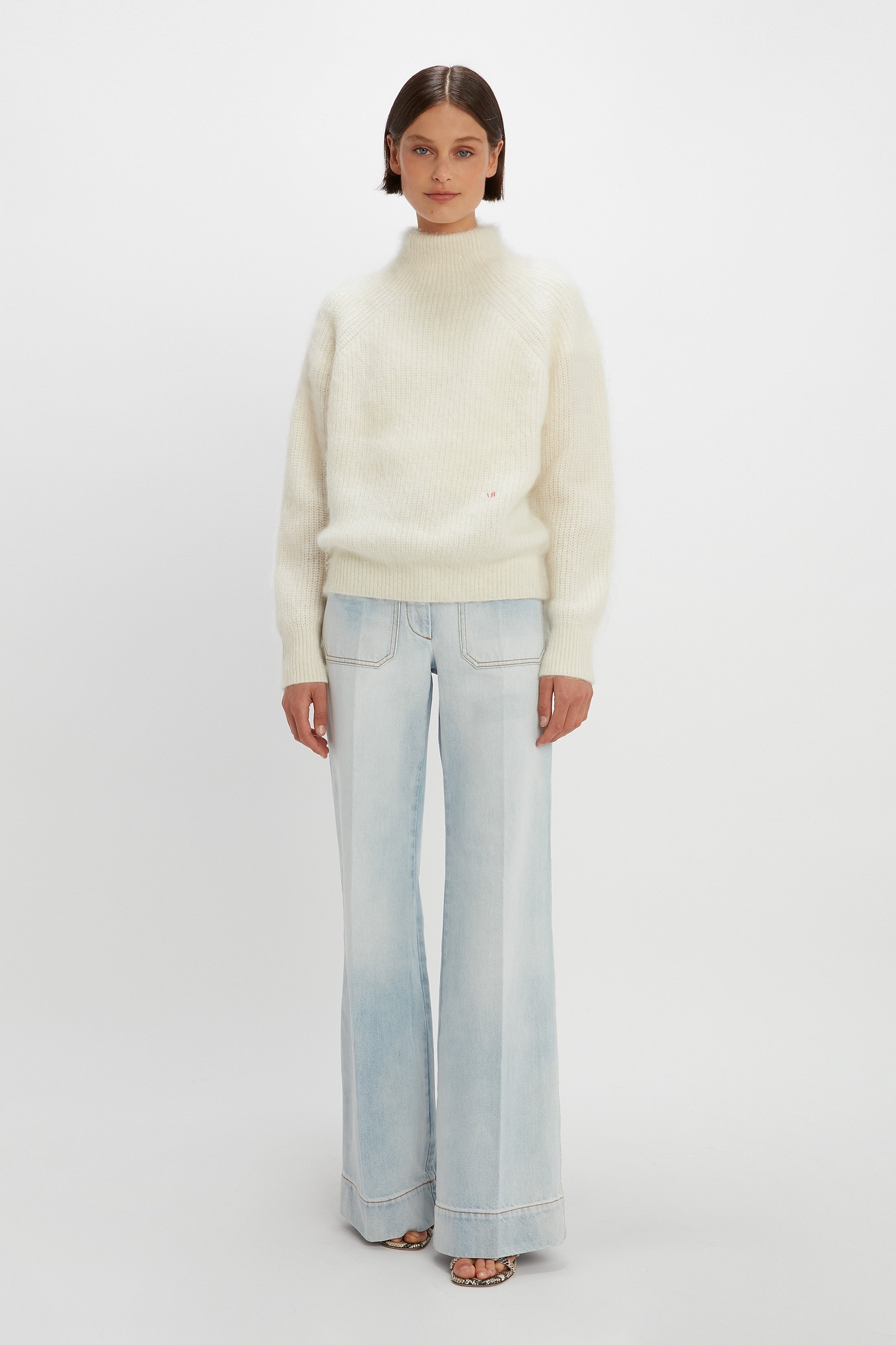 Polo Neck Jumper in White - 2