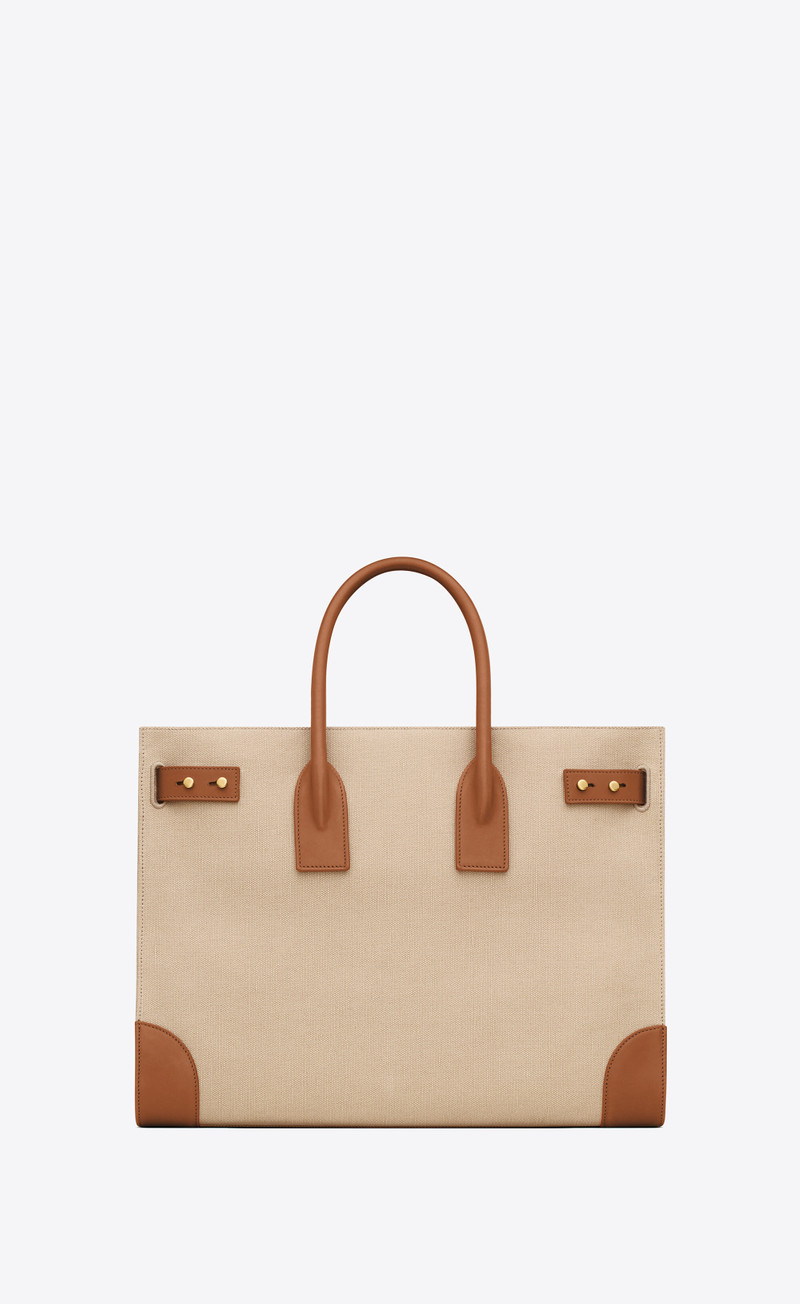 SAINT LAURENT sac de jour thin large in canvas and vegetable-tanned leather outlook