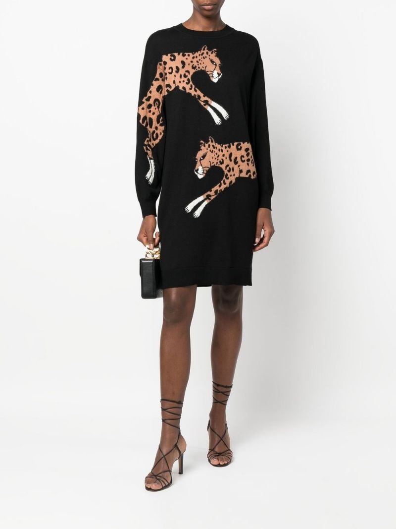 leopard-print knitted jumper dress - 2