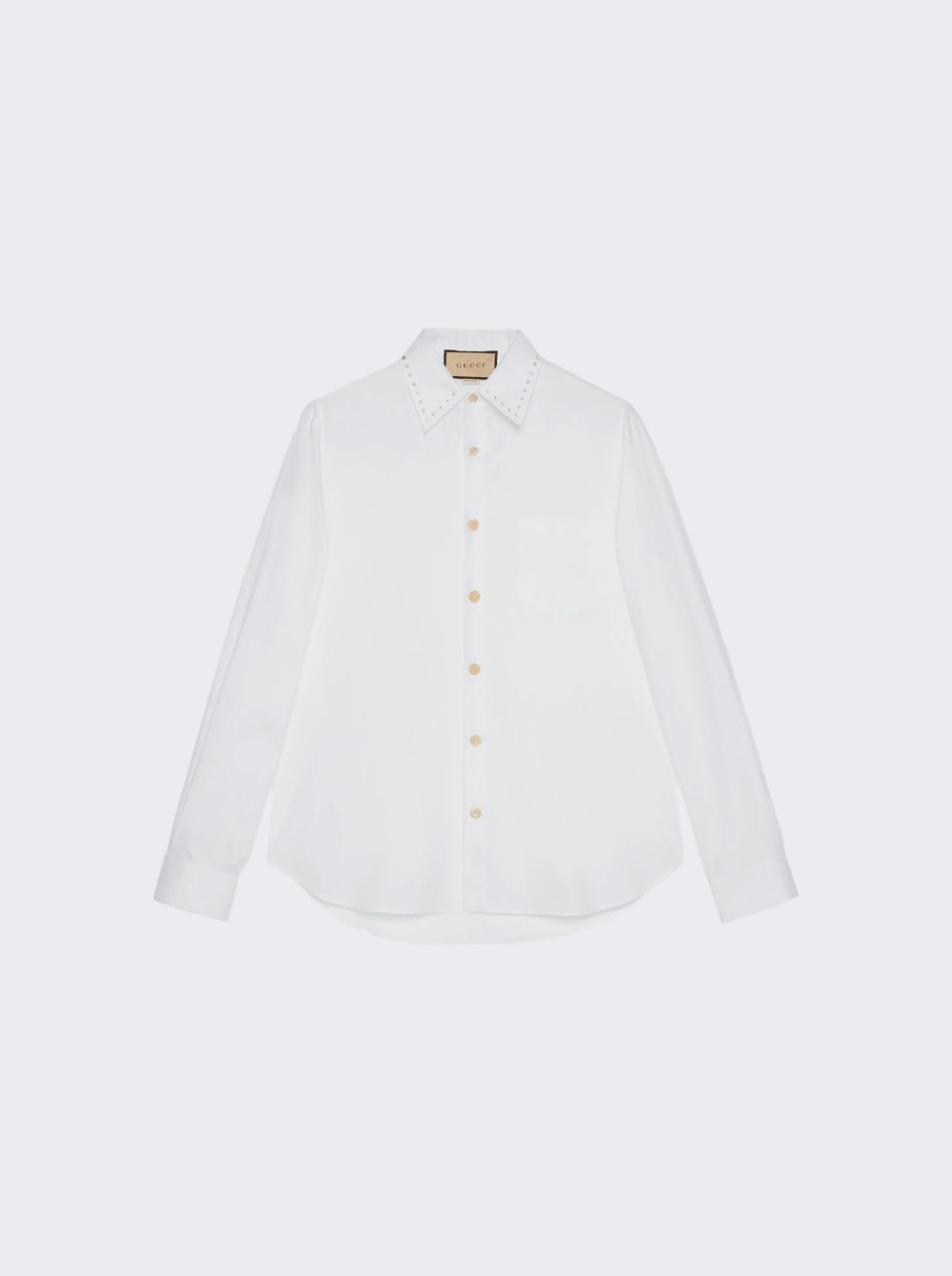 Oxford Cotton Shirt with Crystal Embroidery White - 1